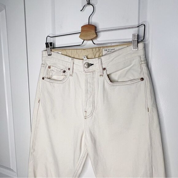 Rag & Bone Maya High-Rise Straight Jeans - Ecru with holes Distressed Size 27 - Picture 7 of 12